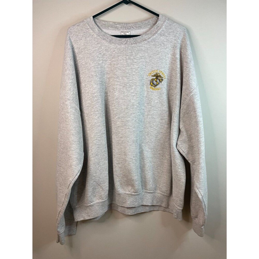 Vintage US Marines Heather Gray Embroidered Emblem Sweatshirt Crewneck Size 2XL